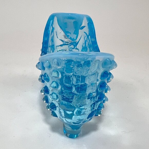 Vtg Fenton Cat Head Blue Opalescent Hobnail Glass 3995 Slipper Shoe 60s Glows - Picture 4 of 16